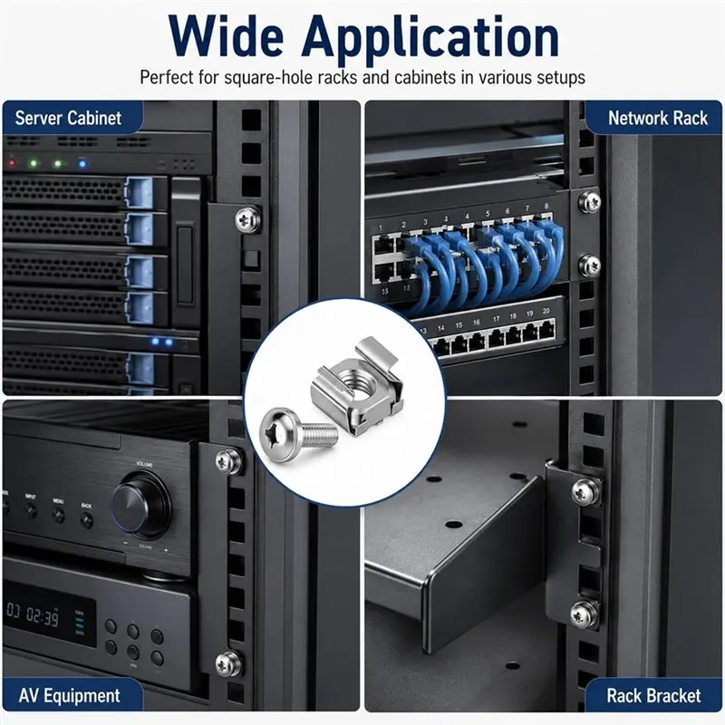 ABWR-M6 X 20 Mm 100 Sets Rack Mount Cage Nuts Screws And Washers Kit For Server Racks Cabinets