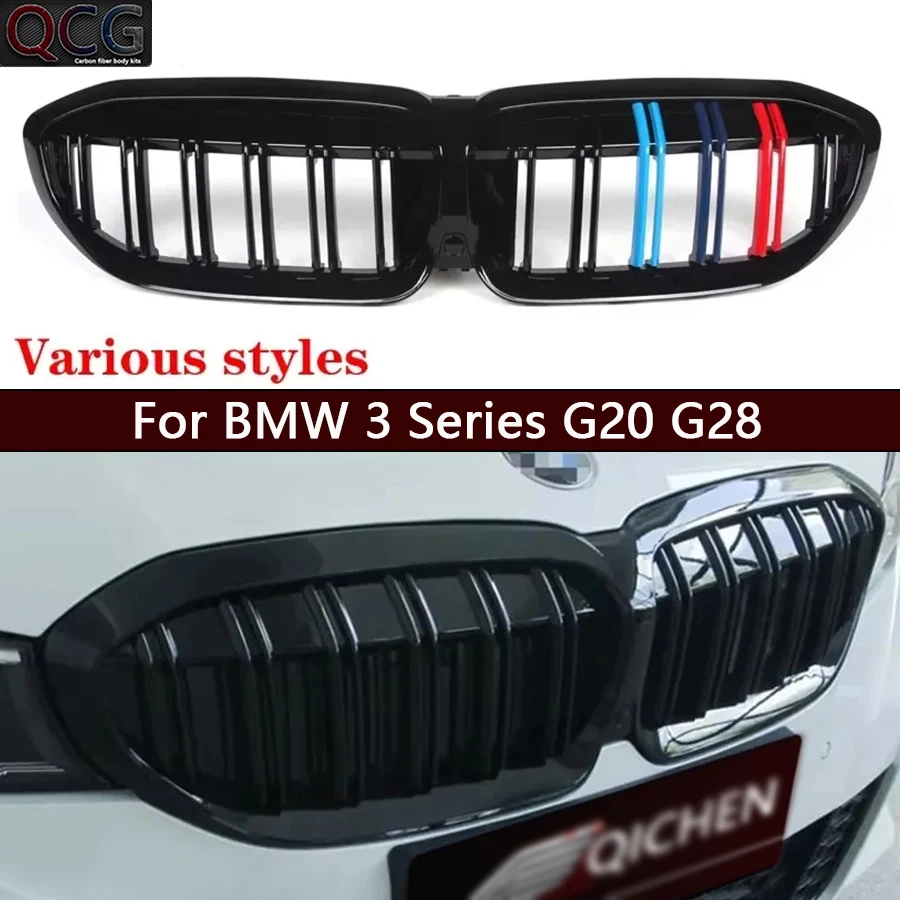 

For BMW 3 Series G20 G28 325i 330i 2019-2022 Kidney Grille Glossy Black ABS Grill Color Plastic Front Bumper Auto Decor Grill