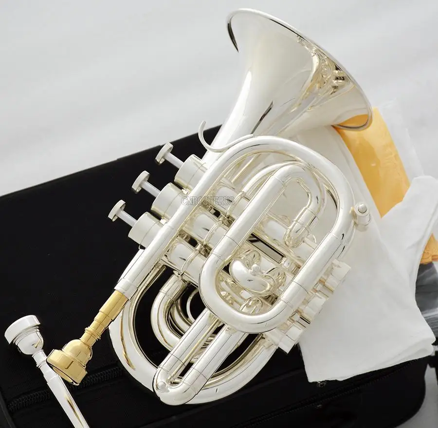

Professional Silver Plated Pocket Trumpet Bb Horn Monel valves With Case