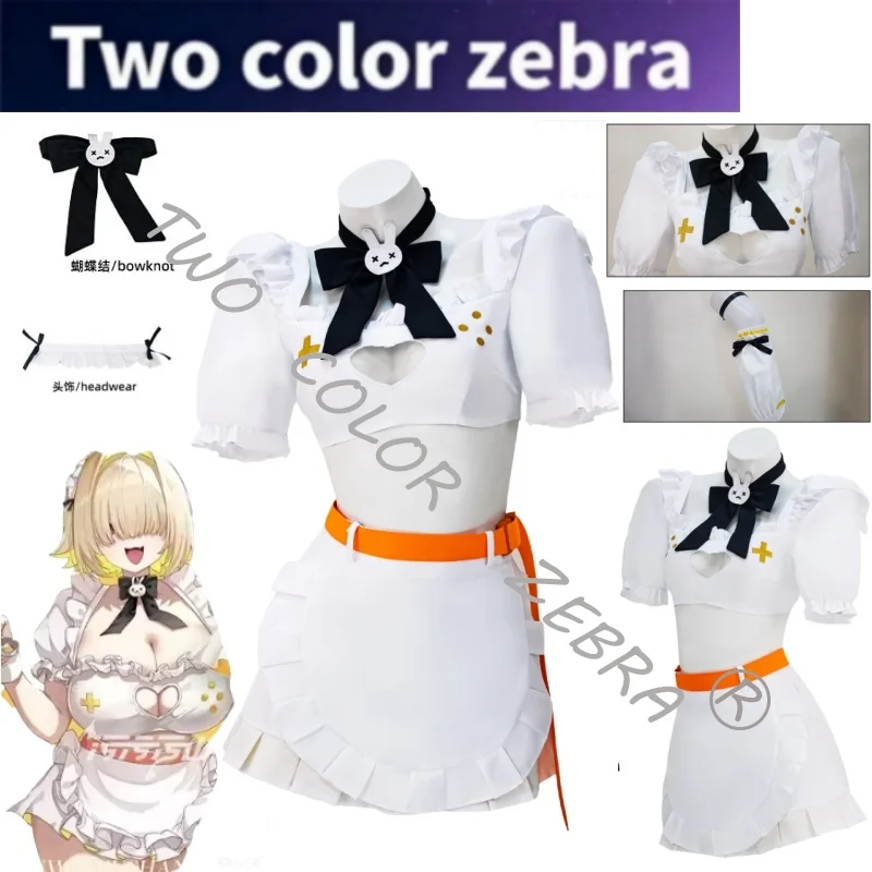 

Game Nikke Halloween Elegg Cosplay Yellow Maid Costume White Heart-Cutout Top Bunny Bow and Ruffled Apron Set for Roleplay
