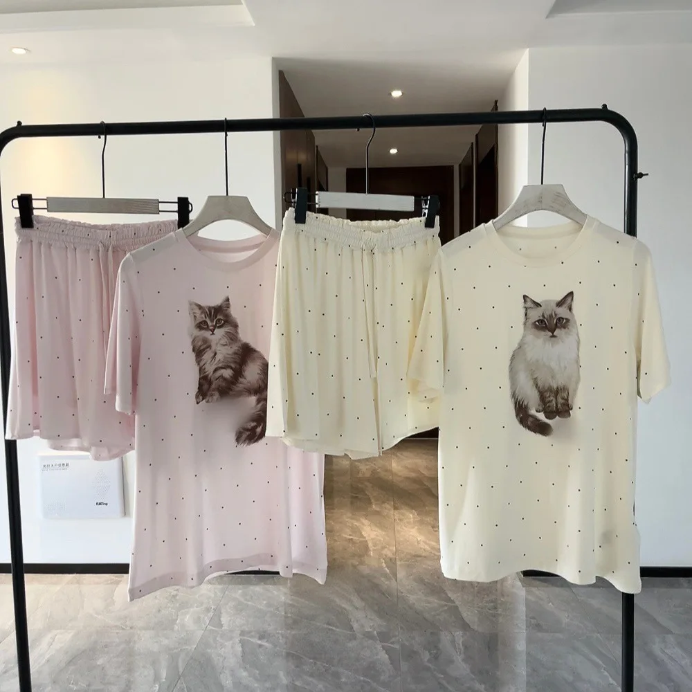 summer-home-clothes-plaid-short-sleeve-shorts-sleepwear-women's-new-style-home-set-can-be-worn-outside-soft-and-comfortable