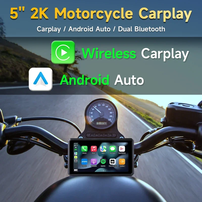 JMCQ 5 Inch 2K HD Motorcycle DVR Portable Motorcycle Wireless Carplay IPX7 Waterproof Display Screen GPS Navigation Monitor