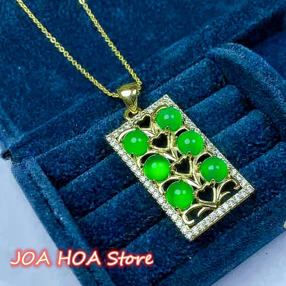 Elegante ciondolo placcato oro con collana di giada verde calcedonio agata naturale gioielli a catena perfetti