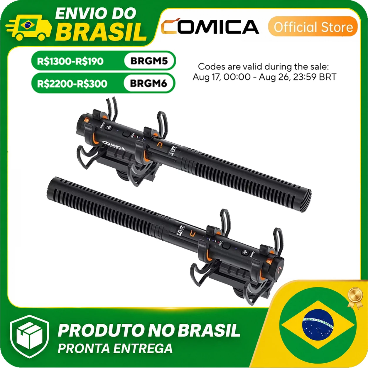 Microfone Shotgun COMICA VM40 Gravação 48kHz/32-bit Float, Modos Com Fio e Sem Fio, 32GB de Memória Interna Compatível com Câmer