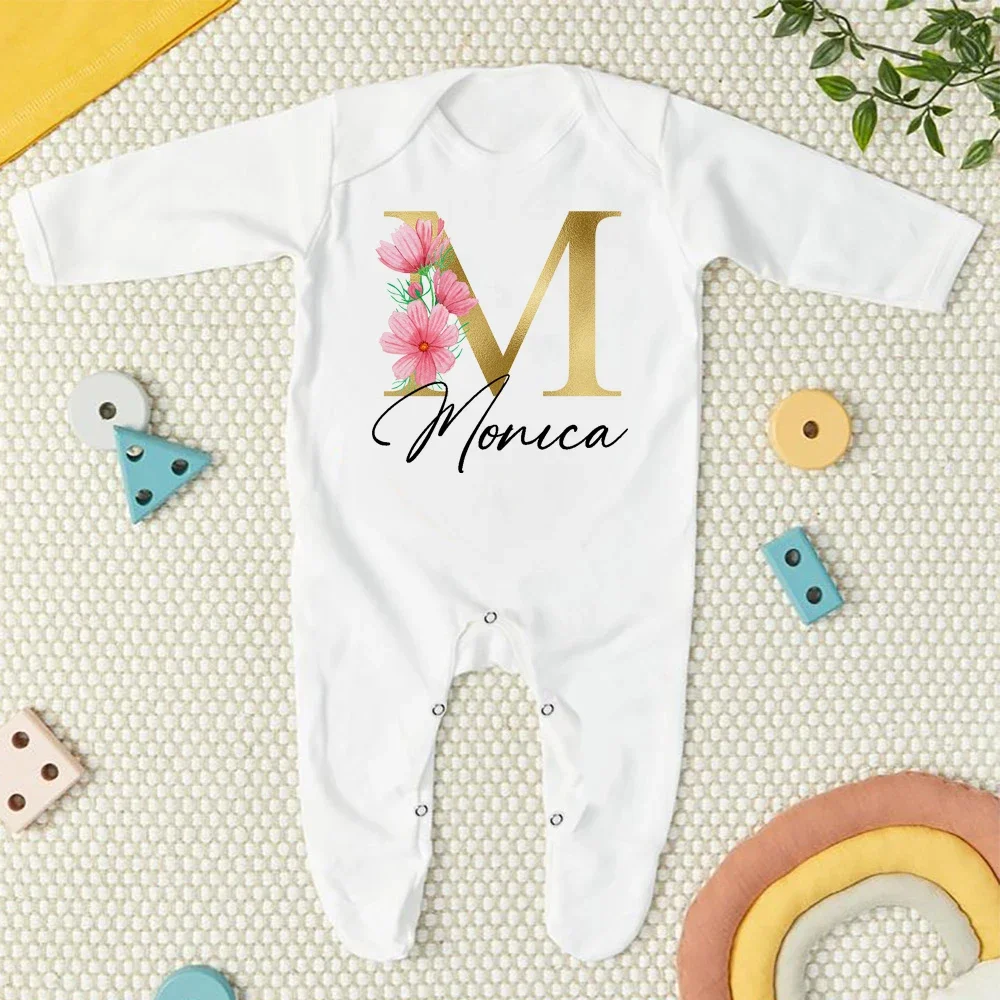 Personalised Initial with Name Baby Babygrow Sleepsuit Bodysuit Newborn Coming Home Hospital Outfit Infant Birth Shower Gifts