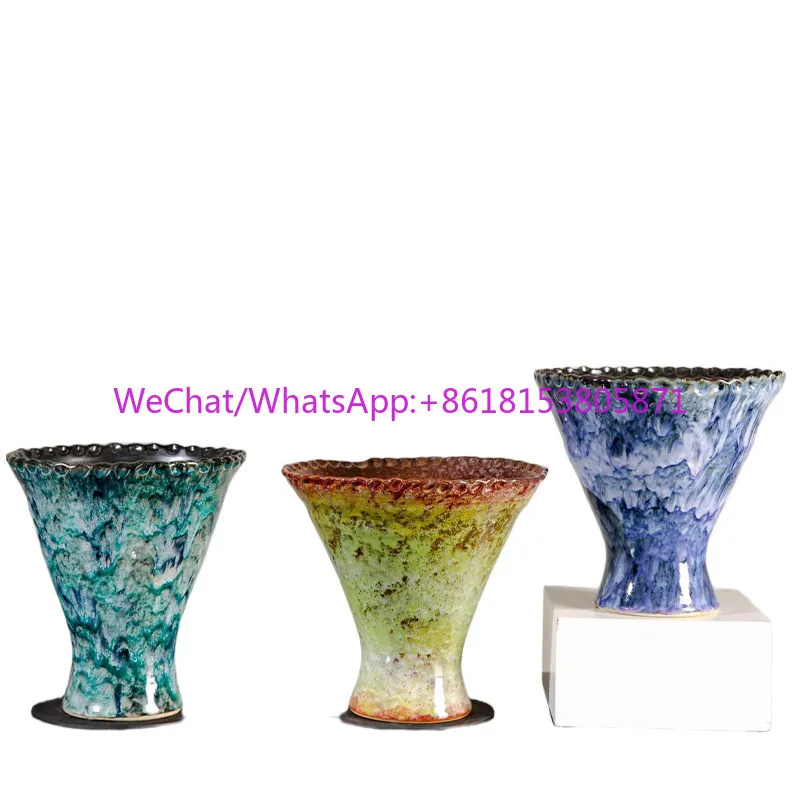 Kiln-changed glaze ceramic vase wabi wind living room flower arrangement ornament high-end artistic home