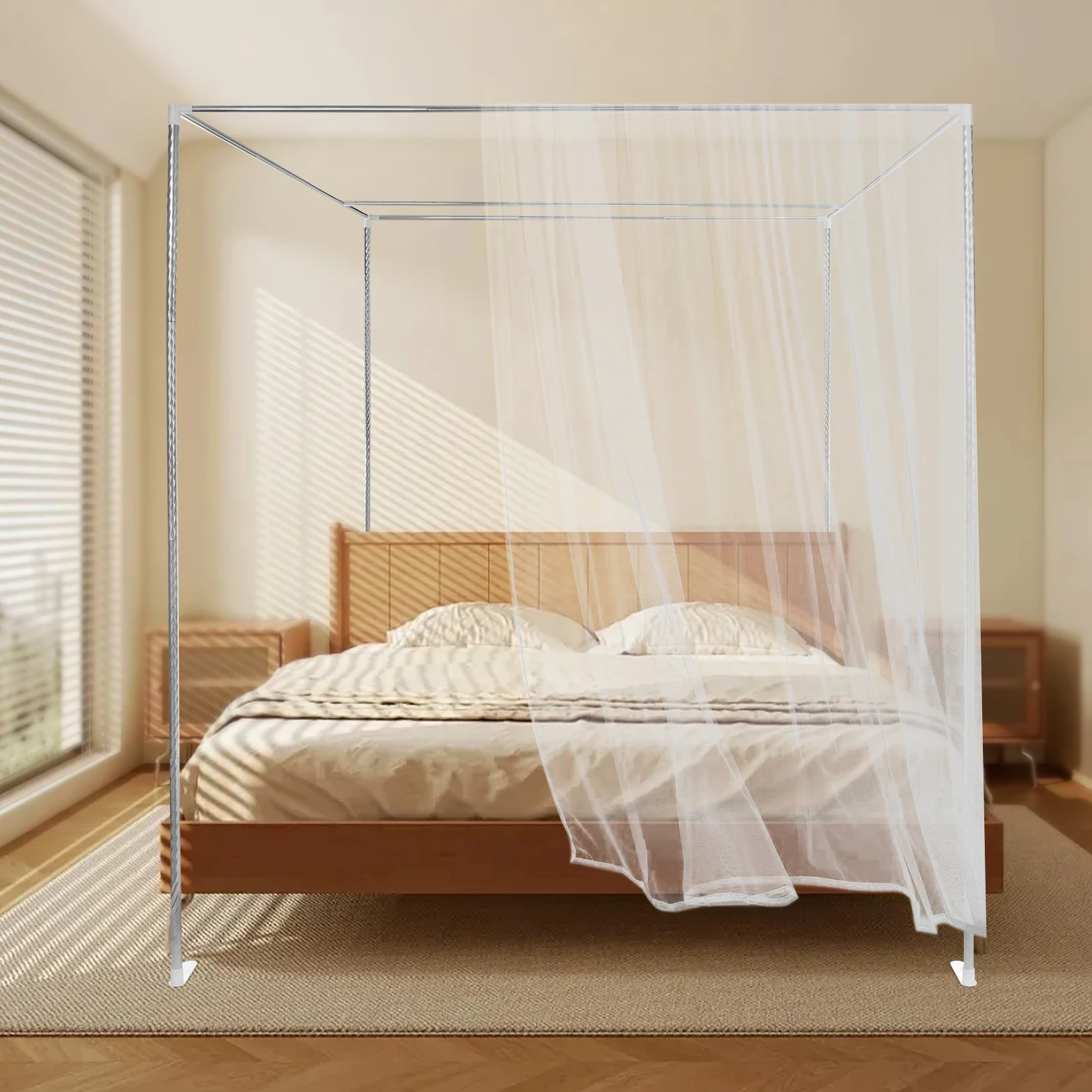 Stainless 4 Corner Mosquito Netting Curtain Bracket Bed Canopy Post 1.5x2x2m