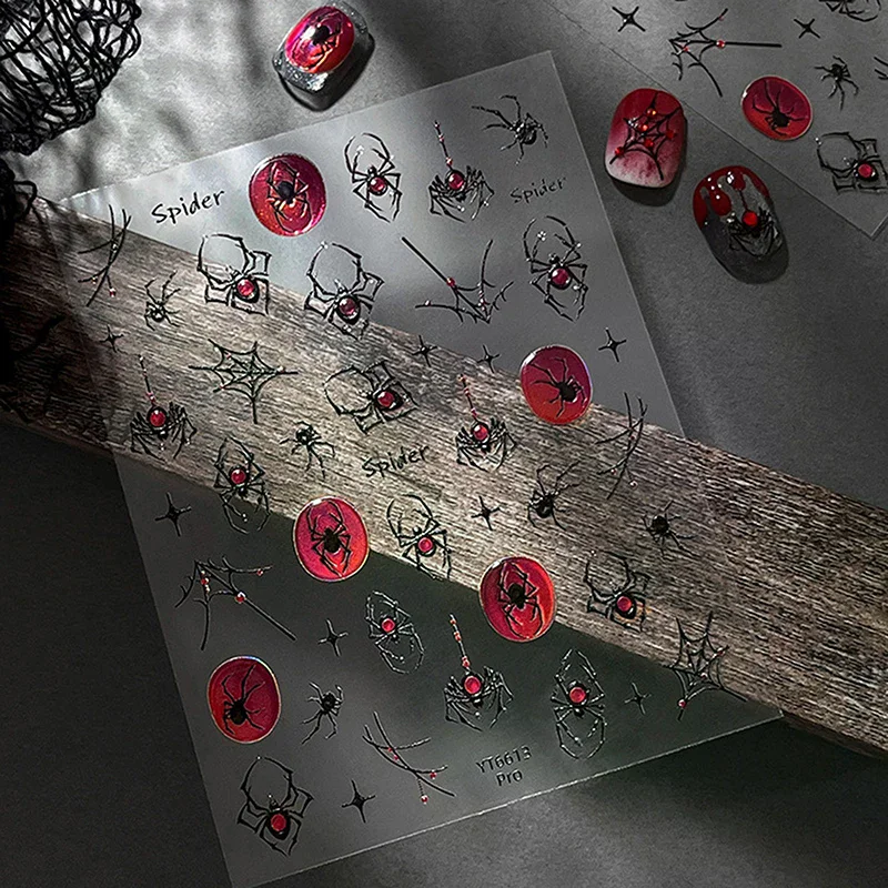 1Sheet Halloween Dark Series 3D Nail Stickers - Spider Cool Gothic Decals for Hot Girls DIY Manicure Decorations