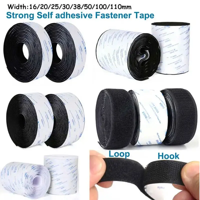 �y�Z�[�����z1Meter Hook and Loop Double Sided Tape Self Adhesive Fastener Tape Nylon Sticky Interlocking Tape for Carpet Window Fix 16-110mm