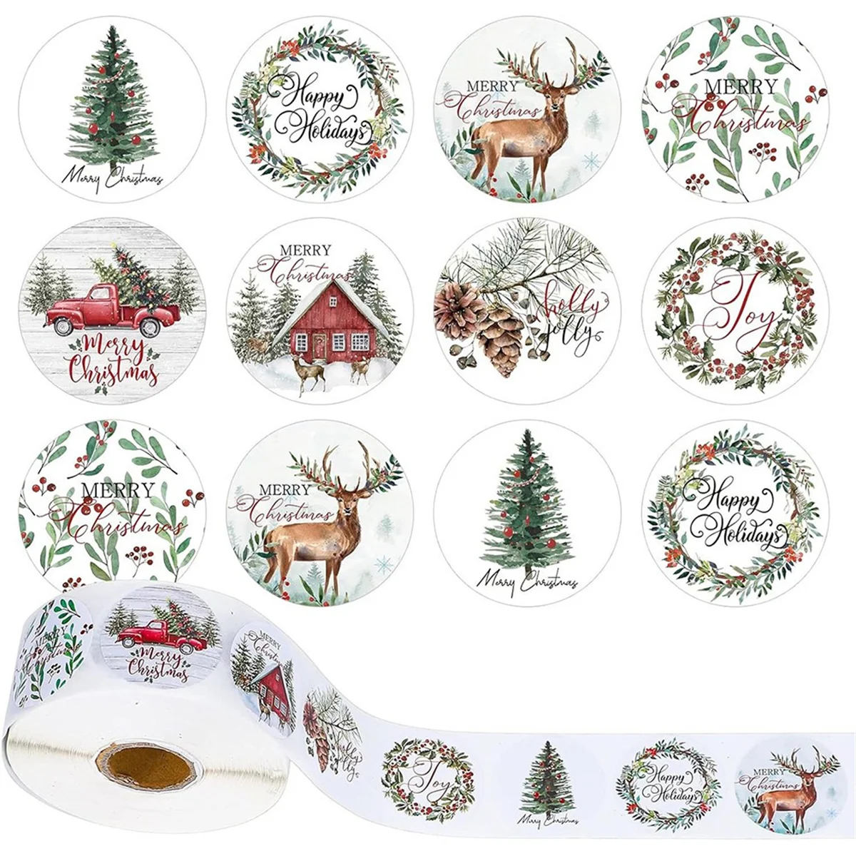 Hot sale 500pcs 1inch Merry Christmas Cartoon Label Holiday Greetings Thank You Decorations Gift Box Series Stickers