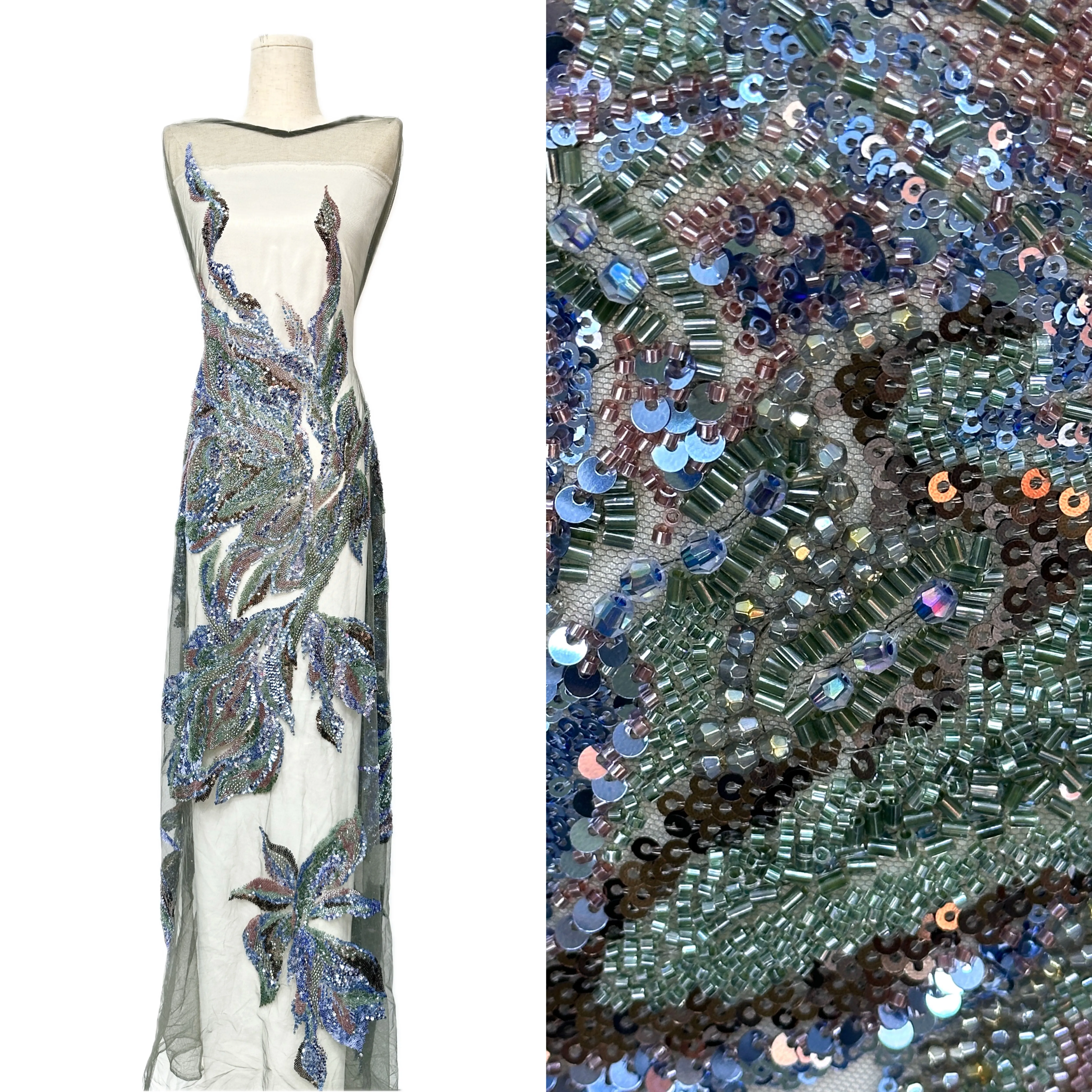 

1 Set = 2 Flowers,10 Sets = 20 Flowers，Luxury Mesh Fabric European Classic Beads Sequin Embroidery for Nigerian Wedding Party