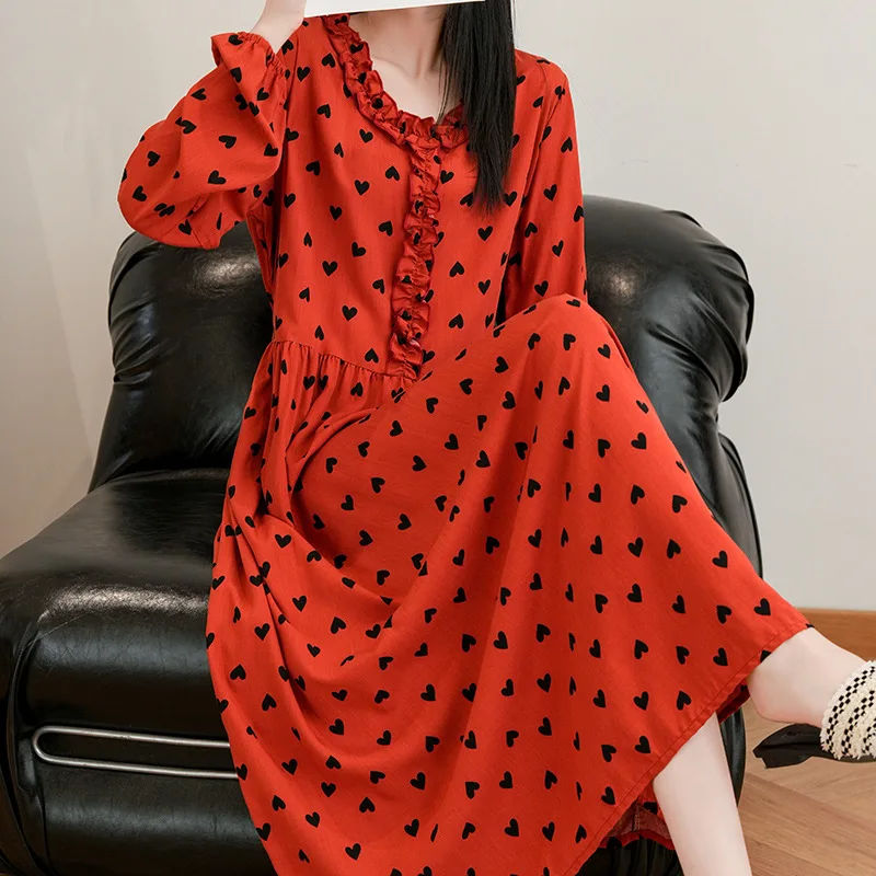 Holiday Style Women's Dress Cotton Silk Family New Exotic Style Retro Long-sleeved Nightdress Cotton Silk Can Be Worn Outside
