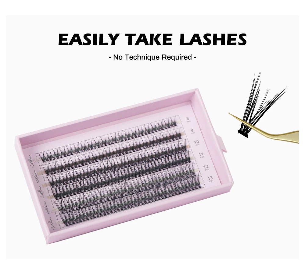 NATUHANA A-Curl Fischschwanz-Wimpernverlängerungen DIY Vorgefertigte Cluster 6 Reihen/Tray Weiche Faux-Nerz Einfach zu Vervielfältigen Natürlich Selbstklebend – Detail 7