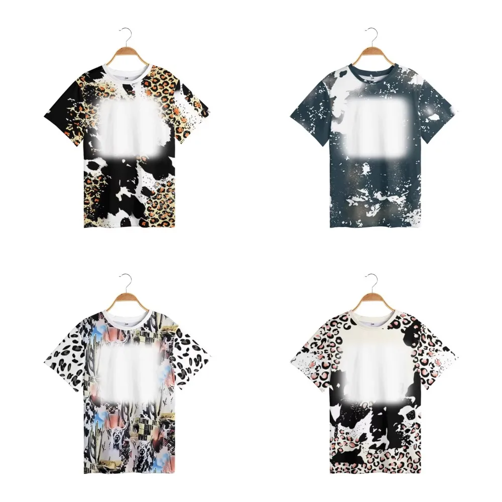 Fashion Leopard Pattern Tshirt Sublimation Blank Tee Tops Loose Trend Short Sleeve Tees For Heat Transfer Print DIY Team Clothes