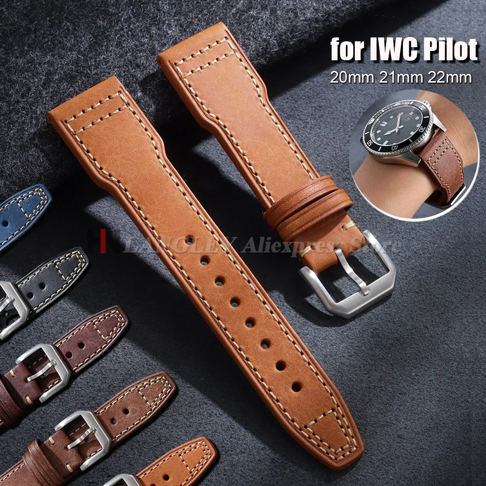 20mm 21mm 22mm Cowhide Watch Strap for IWC Pilot Portugieser Portofino Wristband Leather Bracelet Business Men Women Watch Bands