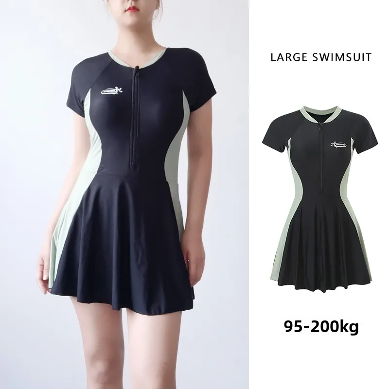 

plus Size Swimsuit Women's Spor ort Sve Skirt Sle Conservative Breast Small Big Code Swimming Costume