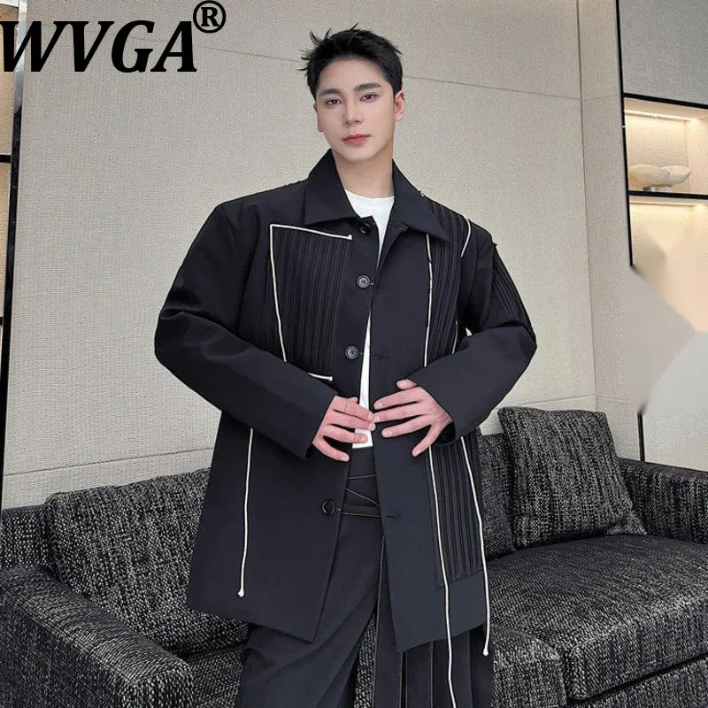 

WVGA Spring Autumn New Man Tide Yamamoto Dark Pleated Design Trendy Blazer Niche Chic Casual Turn-Down Collar Jackets Ins W21723