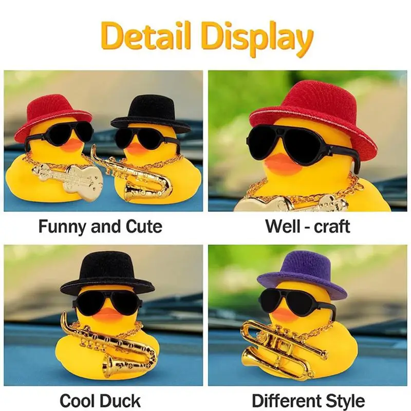 Car Ducks For Dashboard Rubber Car Duck Decoration With Squeak Yellow Duckling With Hat Ornaments Auto Accessories Rubber Ducks
