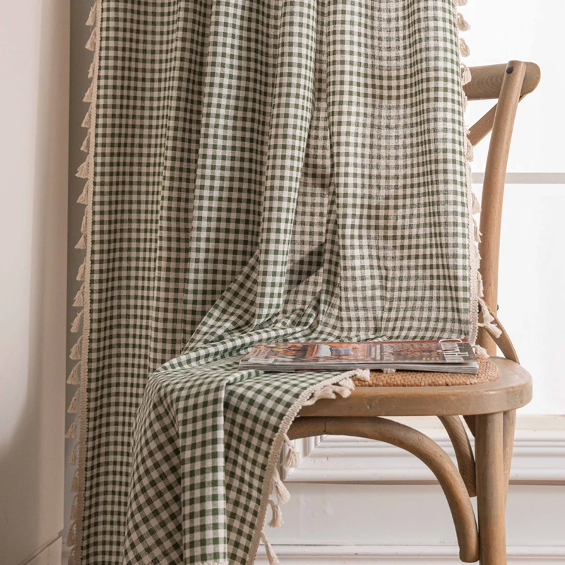 

Хлопковая льняная оконная занавеска в клетку в стиле бохо с кисточками и сетками с принтом в стиле кантри, затемняющие шторы для спальни, дома