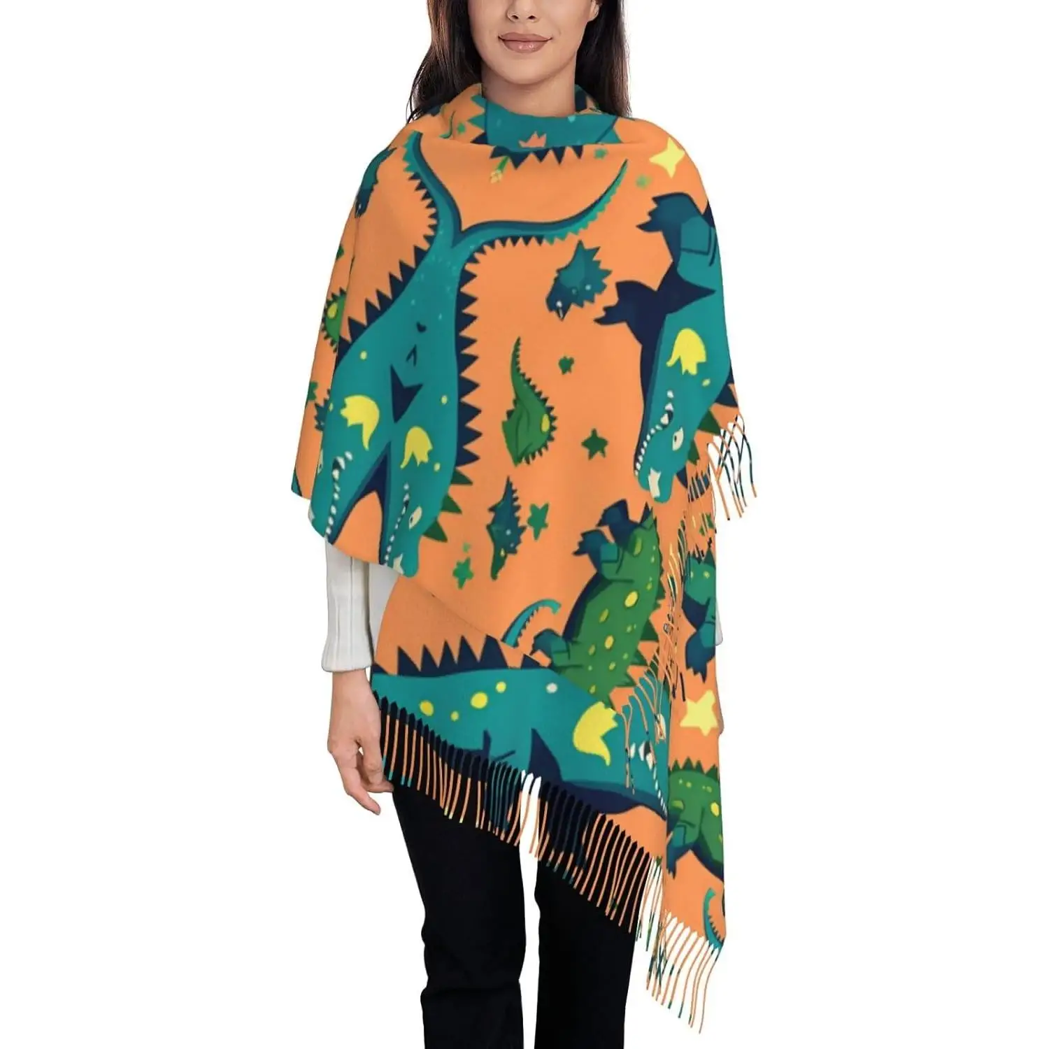 

Шарф с кисточками и принтом, большой толстый шарф, мягкие шарфы, идеальный шарф на осень-зиму, шаль для подарка для женщин, весна-осень-зима