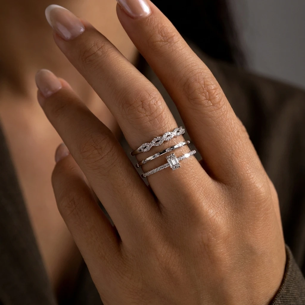 Sugar Cube Crushed Ice Cubic Zirconia Copper Closed Ring for Women Square Minimalist Bling Stackable Fine Finger Jewelry