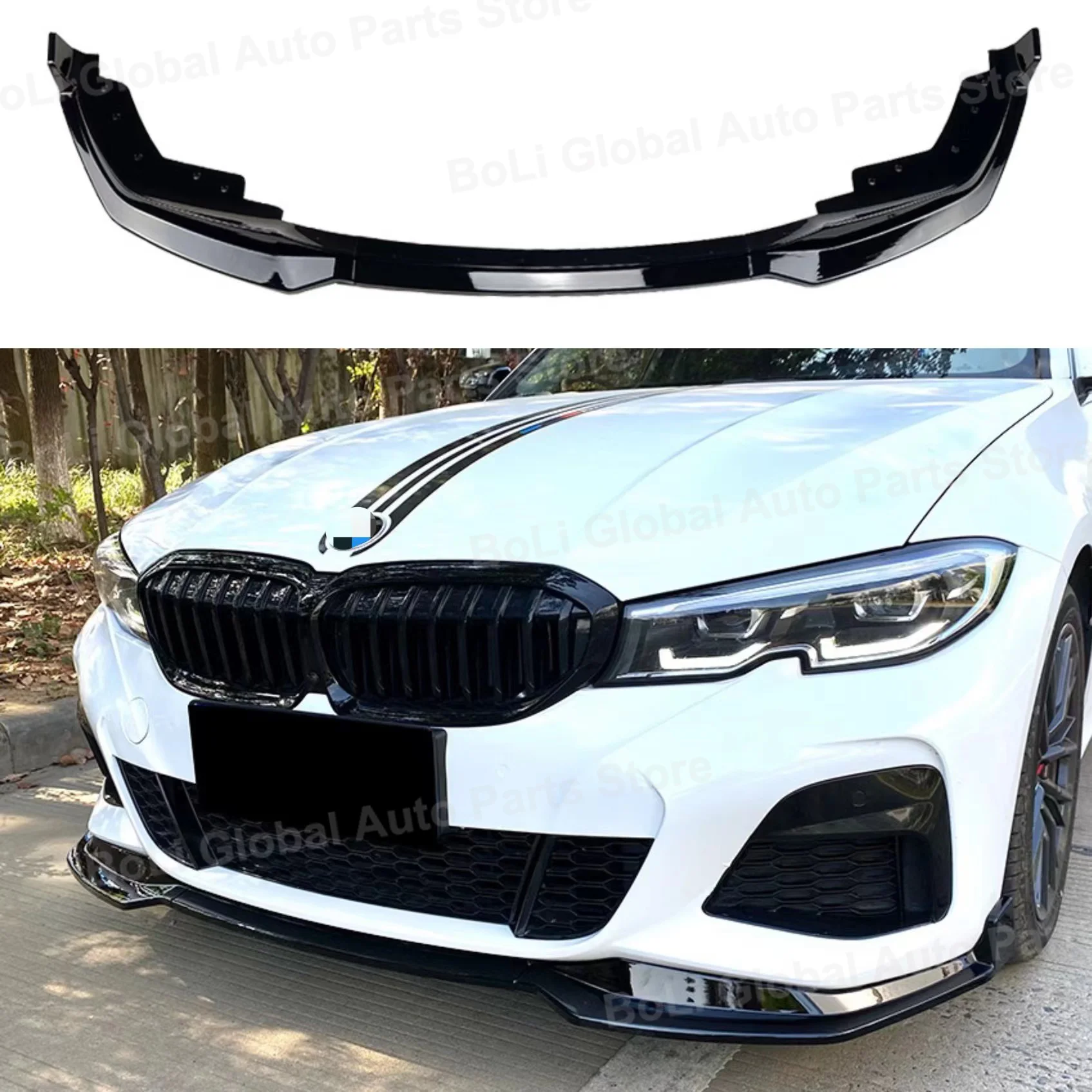 3PCS Front Bumper Lip For BMW G20 M Pack 320i 330i M340i xDrive 2019-2022 Splitter Spoiler Diffuser Guard Body Kit Gloss Black