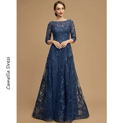 New A-line Evening Scoop Illusion Dress Elegant And Pretty Women's Dresses Lace Sequins Mother of the Bride Dresses Vestido