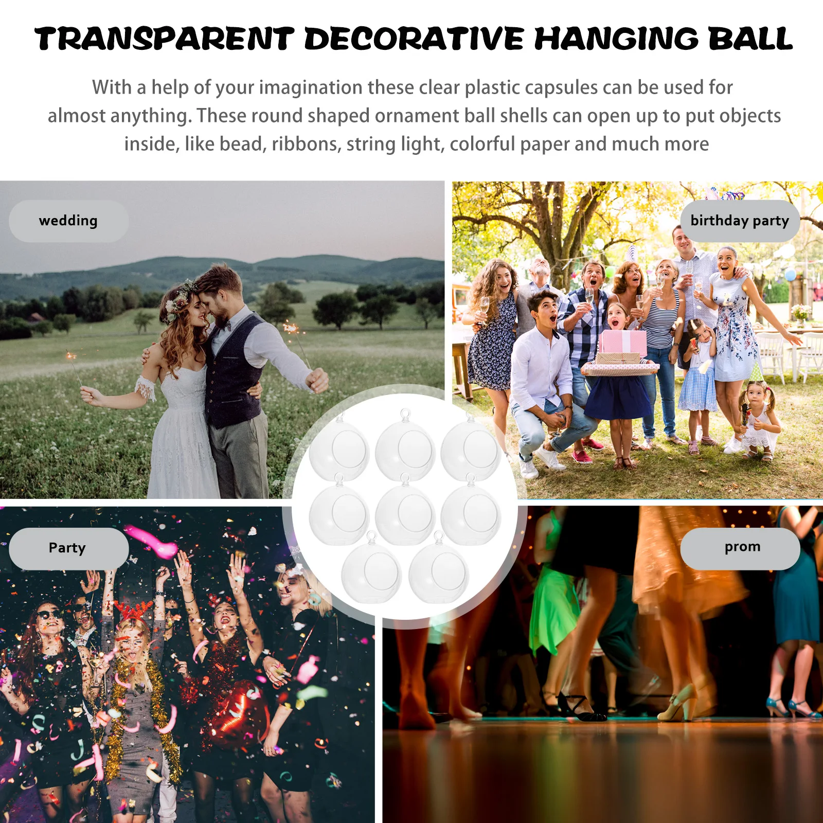 

8pcs Fillable Plastic Christmas Balls Transparent Diy Ornament Hanging Party Decorative Clear Ball Craft Bubbles Holder Holiday