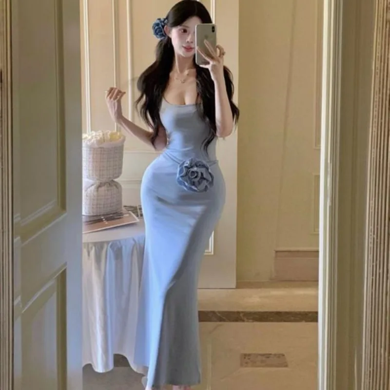 2024 Summer Fashion New Style French Pure Desire Sexy Spicy Girl Show Off Skinny Bag Hip Strap Dress Trendy Female Clothing