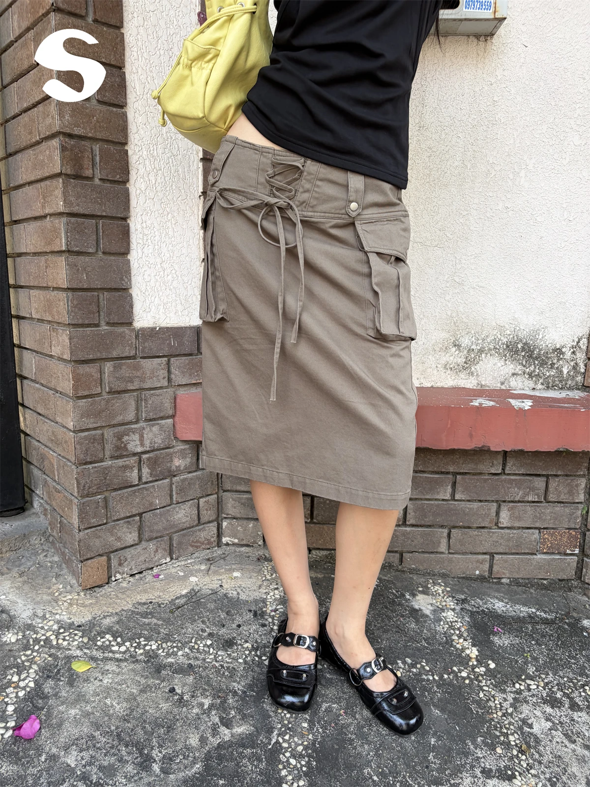 

Юбка Sleep at 11 Vintage Pocket Workwear с поясом, средней длины, асимметричная, повседневная, с высокой талией, прямого кроя, женская