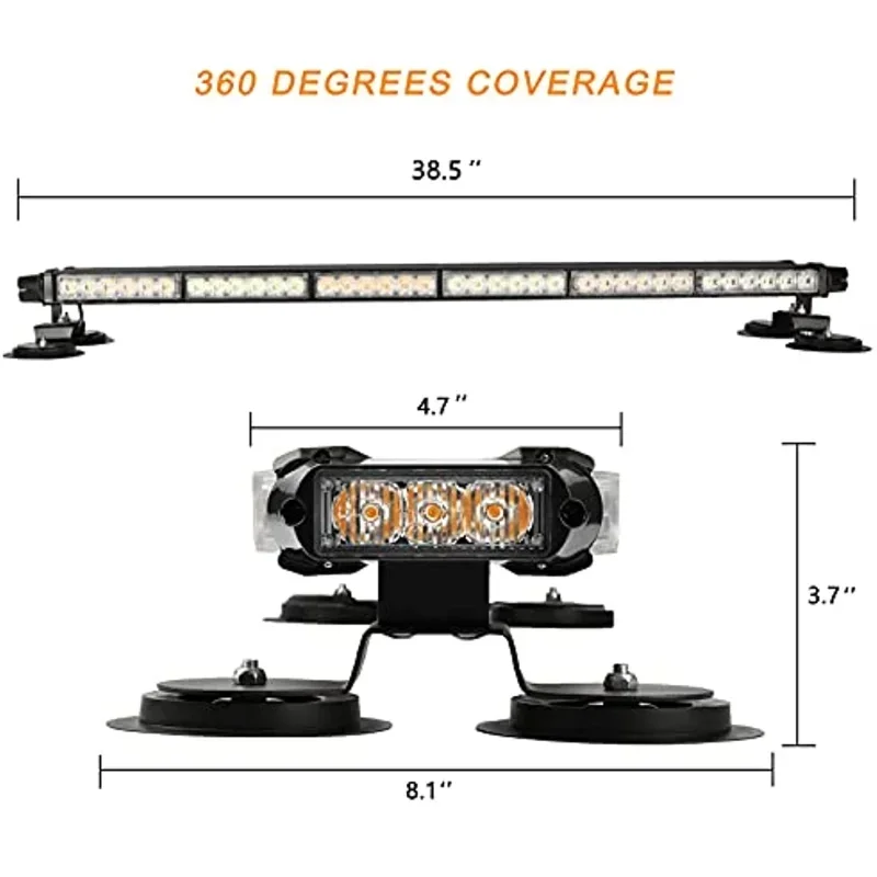 38.5-Inch 78 LED Strobe Lamp Strips Double-Sided Flashing High Intensity Emergency Warning Flash Strobe Lamp with Magnetic Base