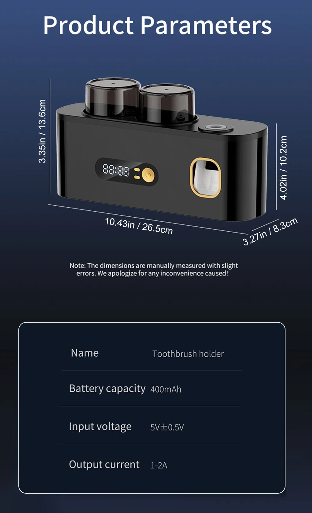 Tragbarer Zahnbürsten-Sterilisator, kabellose Zahnbürste, UV-Sterilisation, wiederaufladbarer, an der Wand montierter elektrischer Zahnbürsten-Trocknerhalter – Detail 10