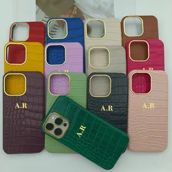 Custom Name Luxury Crocodile Leather Phone Case For iphone 15 11 12 13 14Pro Max Personalization Letters DIY Cover