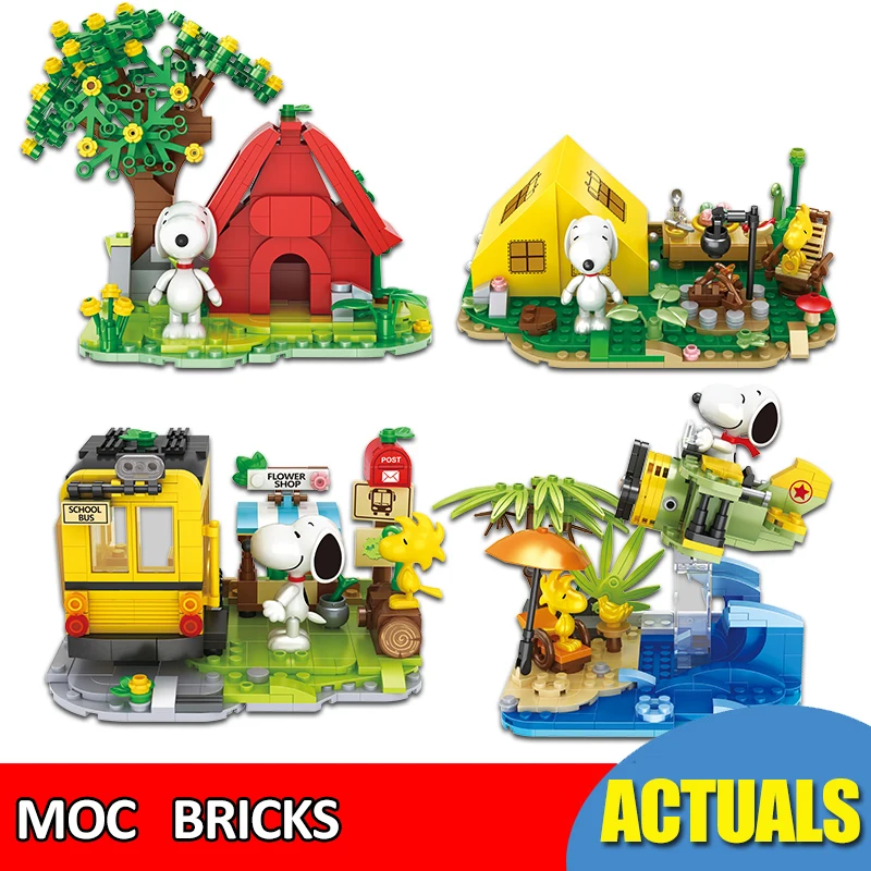 HSANHE Snoopy  Genuine Classic Animation Snoopy Model Building Blocks DIY Creative Trendy Scene Assembled Blocks Toys Gift Chris