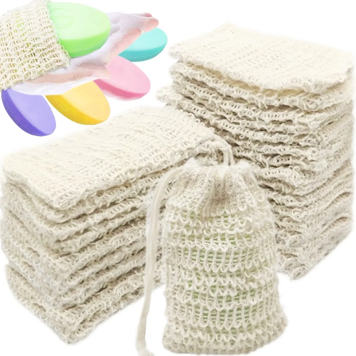 5-30 pcs Soap Exfoliating Bags Natural Sisal Soap Saver Handmade Soap Bubble Mesh Bag Exfoliating Mesh Soaps Bag with Drawstring