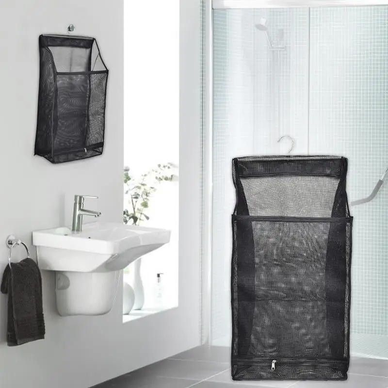 Mesh Laundry Hamper Foldable Hanging Clothes Storage Basket Portable Space Saving Storage Bag Clothes Organizer for Bathroom