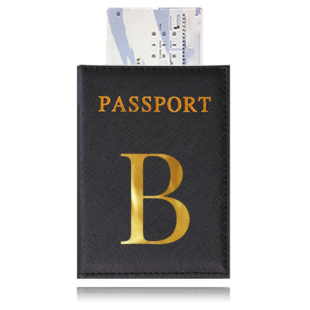 Passport Cover PU Waterproof Case for Passport Wallet Black Color Credit Card Holder Protective Case Printing Letter Series