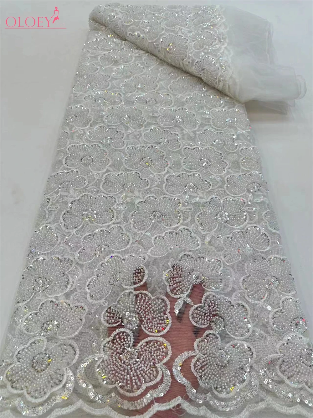 

High-End Luxury French Embroidery Heavy Groom Lace Fabric African Nigerian With Sequin Fabric For Wedding Dress Party