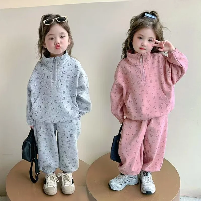 

Spring and Autumn girls' suit Autumn 2-8 years old girls zipper coat + casual pants sportswear 2-piece set