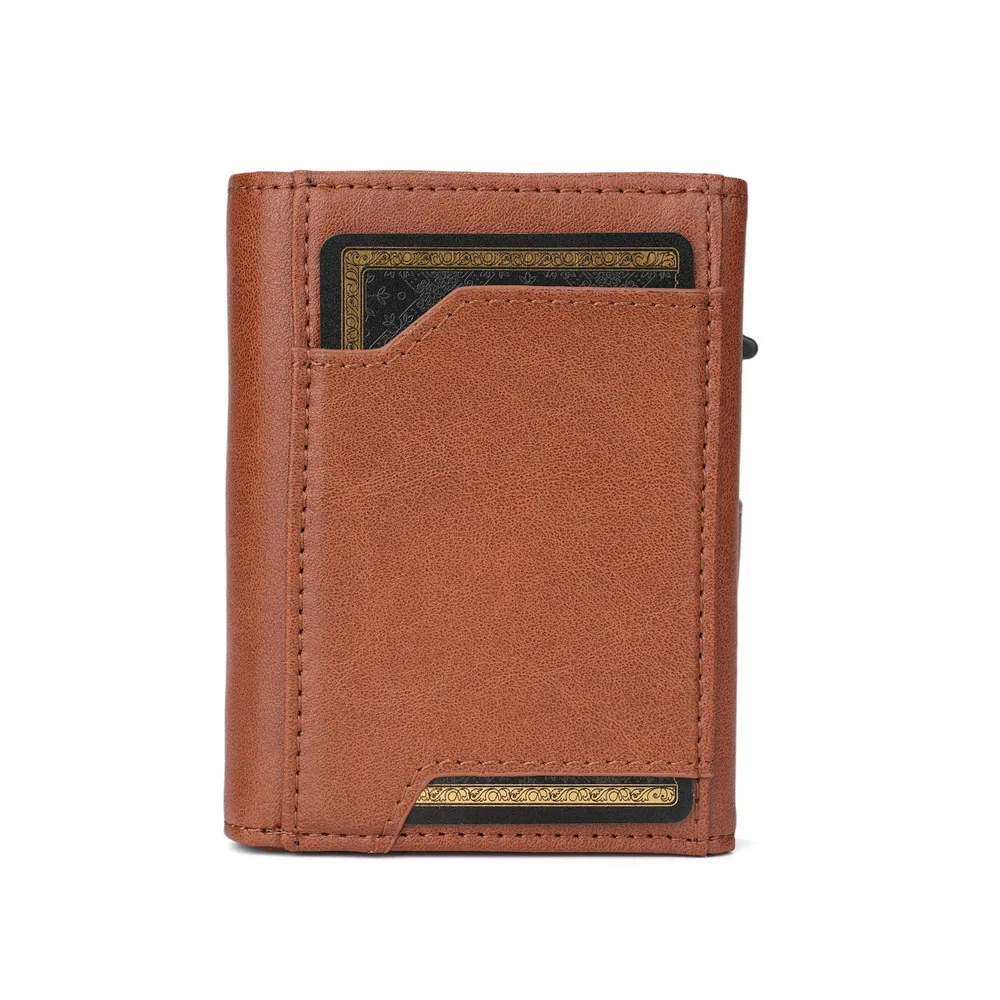 Vintage Man's Short Wallet Anti-Theft Rfid Convenient PU Leather Brown Bank Cash Card Holder Wallet ﻿