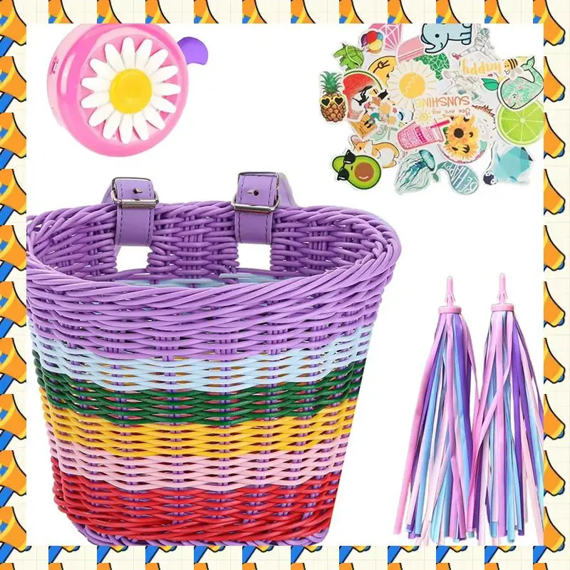 

ABYB велосипедные аксессуары, корзина для переноски на руль велосипеда, ручная корзина для велосипеда с колокольчиком, наклейки с кисточками, регулируемые