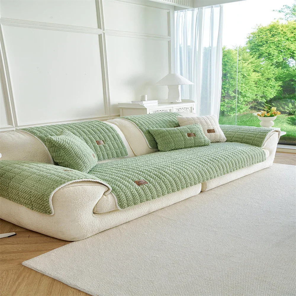 Retro Chenille Sofa Cushion Cover Universal Non-Slip Fixed Straight Row All-Seasons Slipcover for Home Comfort