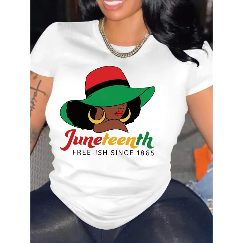 Holiday Style Spring/Summer Breathable Women's Since 1865 Junettenh Letter Printed Black June Festival Theme Women's T-shirt