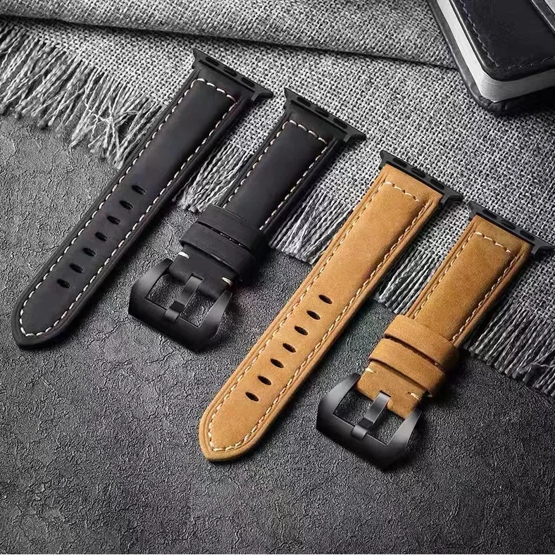 Vintage Crazy Horse Leather Strap for Apple Watch Series 9 8 7 6 5 4 3 Se Leather Strap Ultra 49mm 45mm 41mm 38 42 44 WatchBand