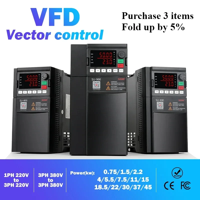 

SU800/VFD Inverter 0.75KW-7.5KW variable frequency converter 220v Single Phase 380v 3 Phase motor speed Control Converter