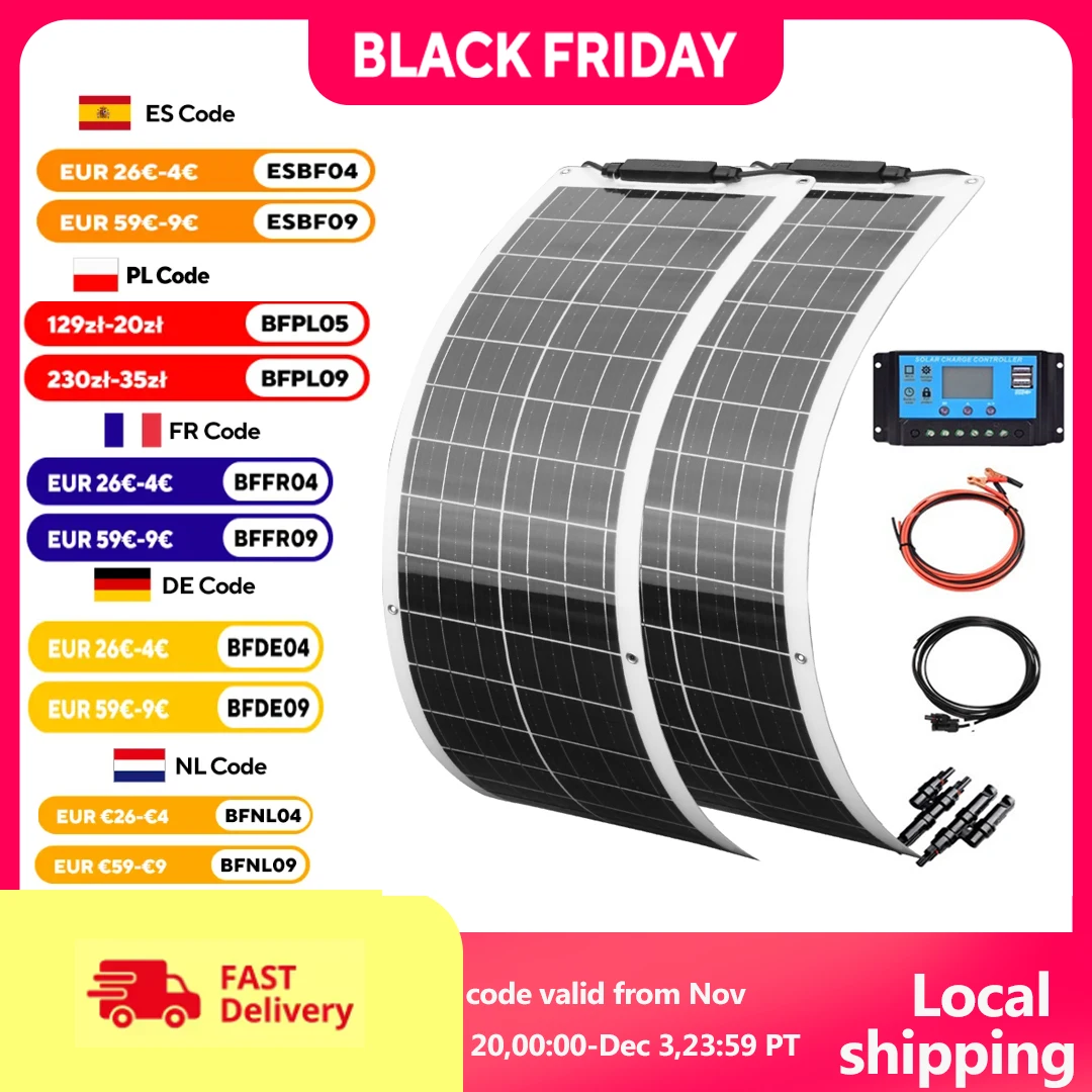 

BOGUANG 50W 100W 12V гибкая солнечная панель 150w 200w солнечная панель караван фургон обновленный 10A /20A солнечный контроллер заряда для автомобиля RV морской солнечное зарядное устройство солнечная панель комплект