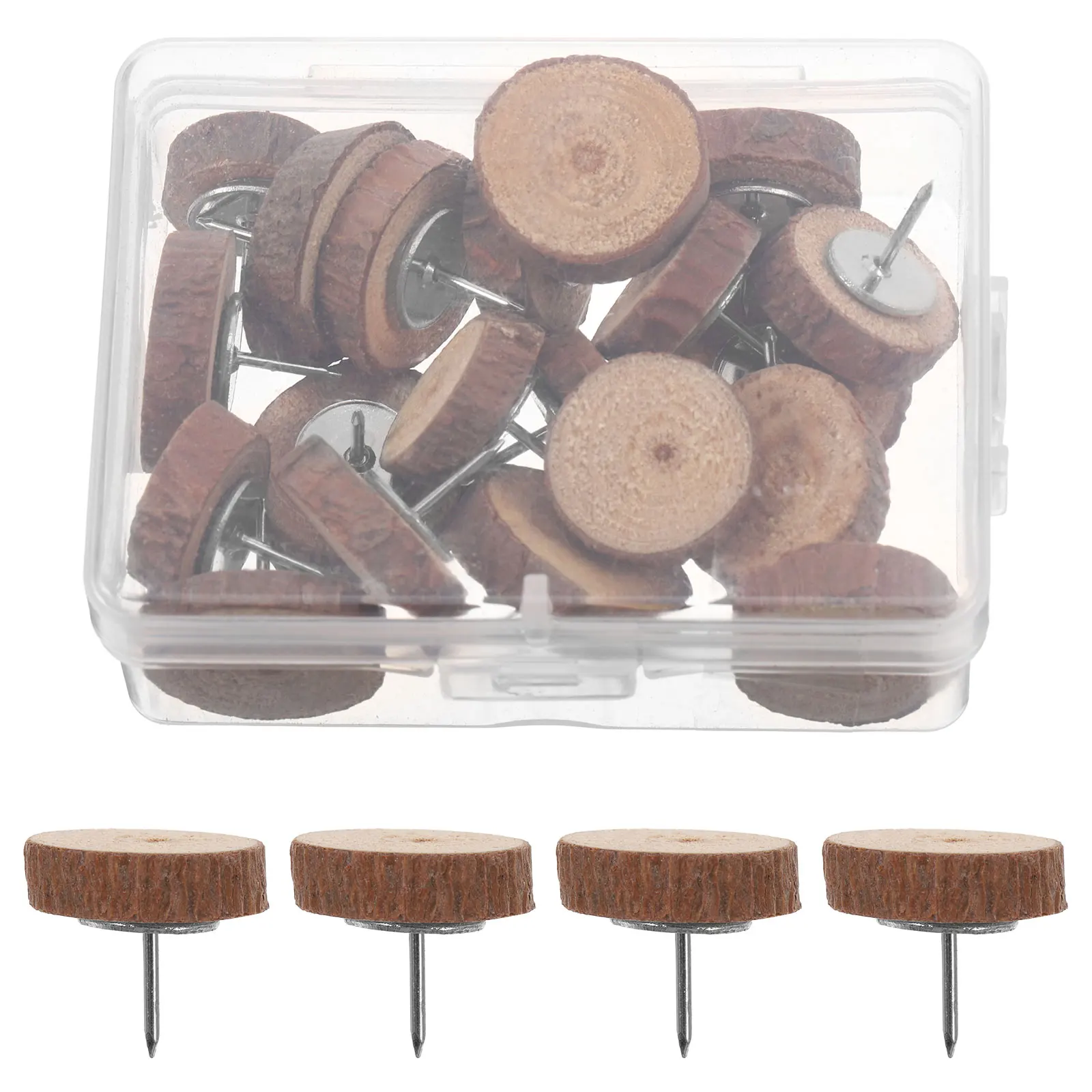 

20pcs Wood Slice Thumbtacks I-shaped Nails Decorative Push Pins for Bulletin Board Cork Boards Steel Wire Wall Hooks