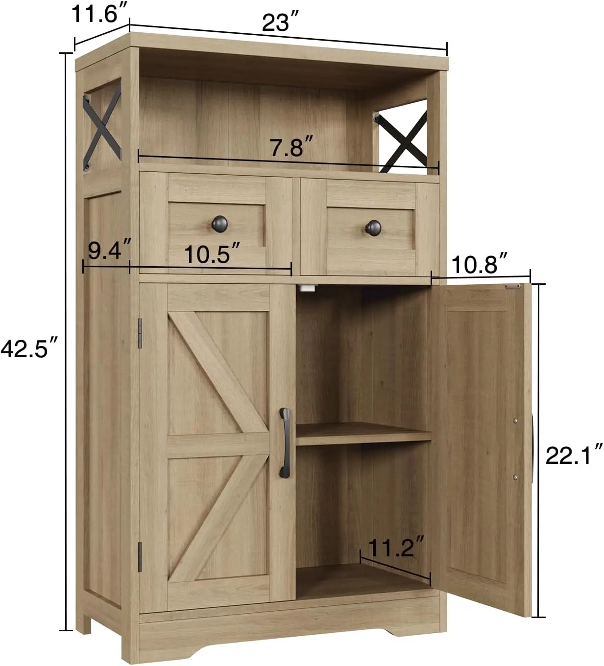 Natural Style Storage Cabinet with Drawers and Shelves, Standing Kitchen Pantry Cabinet, Floor Storage Cabinet Hutch Cupboard