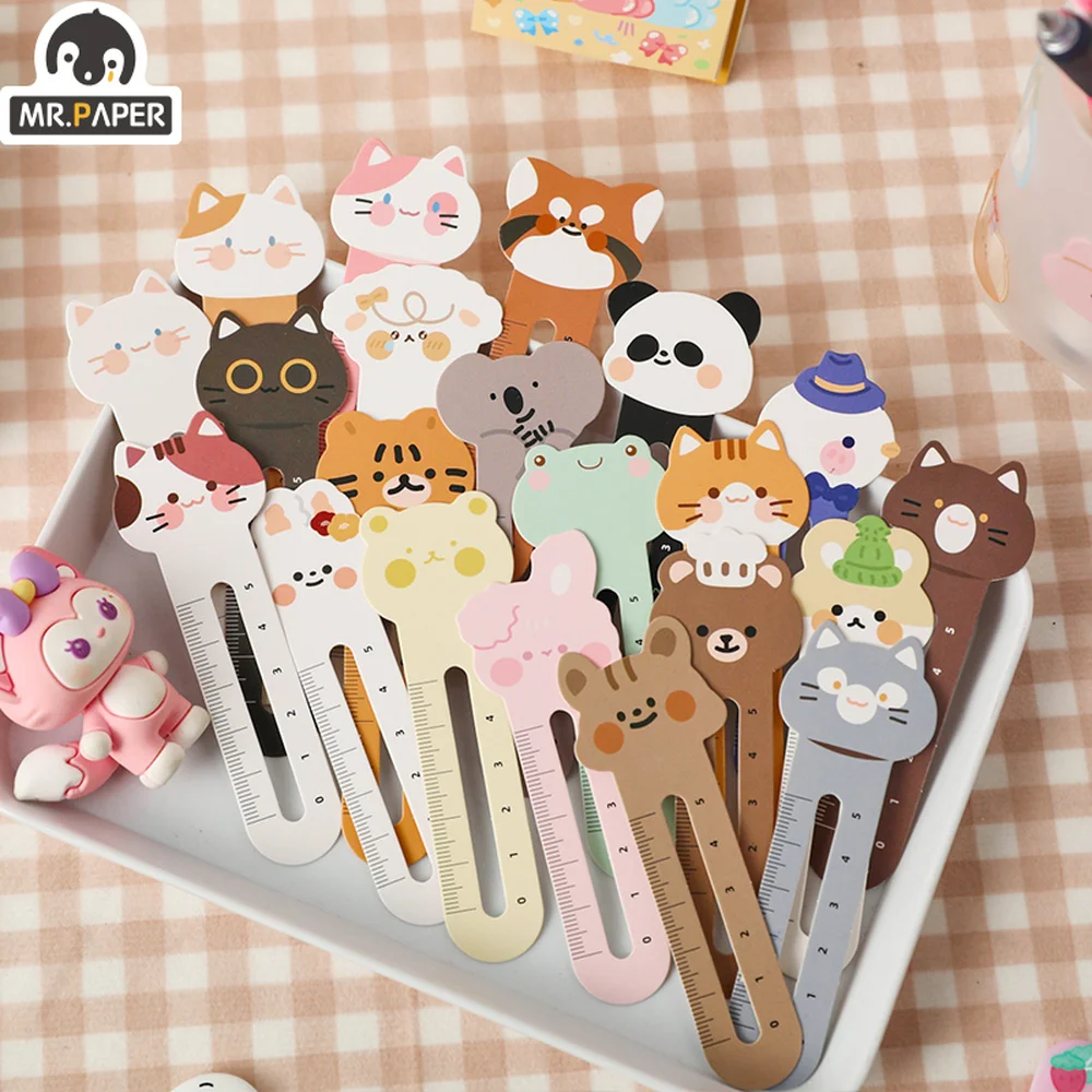 Mr. Paper 30Pcs/Box Cartoon Animal Bookmark Cute Bear Kitten Student Ruler Bookmark  Students Supplies