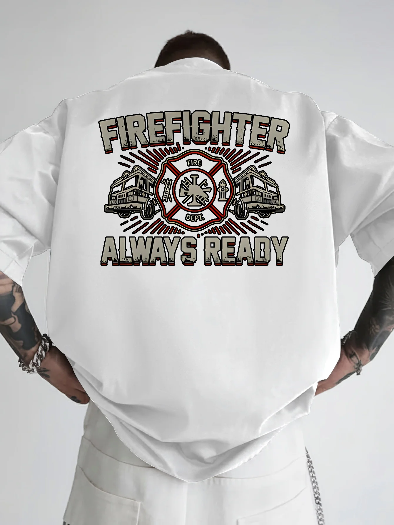 Vintage Firefighter Always Ready Men's T Shirt Cotton Tee Women Oversized Loose Streetwear Summer Novelty Gift Short Sleeve Top
